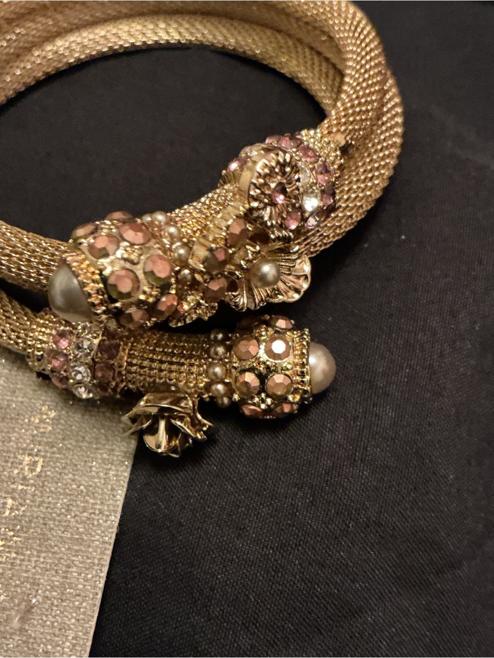 Miriam Haskell Gold-Tone Mesh Bracelet with Pink Crystal Accents